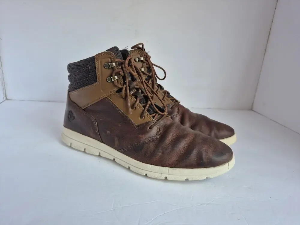 Timberland Graydon Boots Men's 11.5 Brown Leather Lace Up Combat Sneaker Comfort